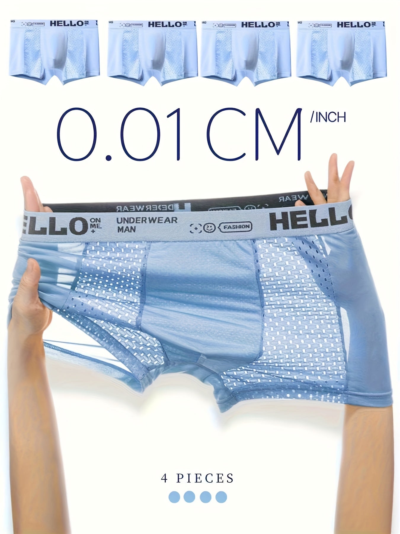 Men's Creative Ice Slippy Fiber Boxer Briefs 4-Pack - Breathable Mesh Fashion