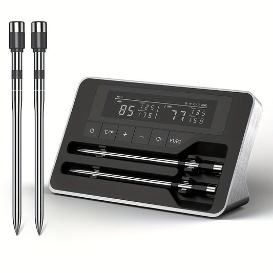 Wireless Meat Thermometer with Dual Probes and App Alerts | Long Range, Instant Read, USB Charging, Stainless Steel for BBQ, Grill, Oven, Smoker