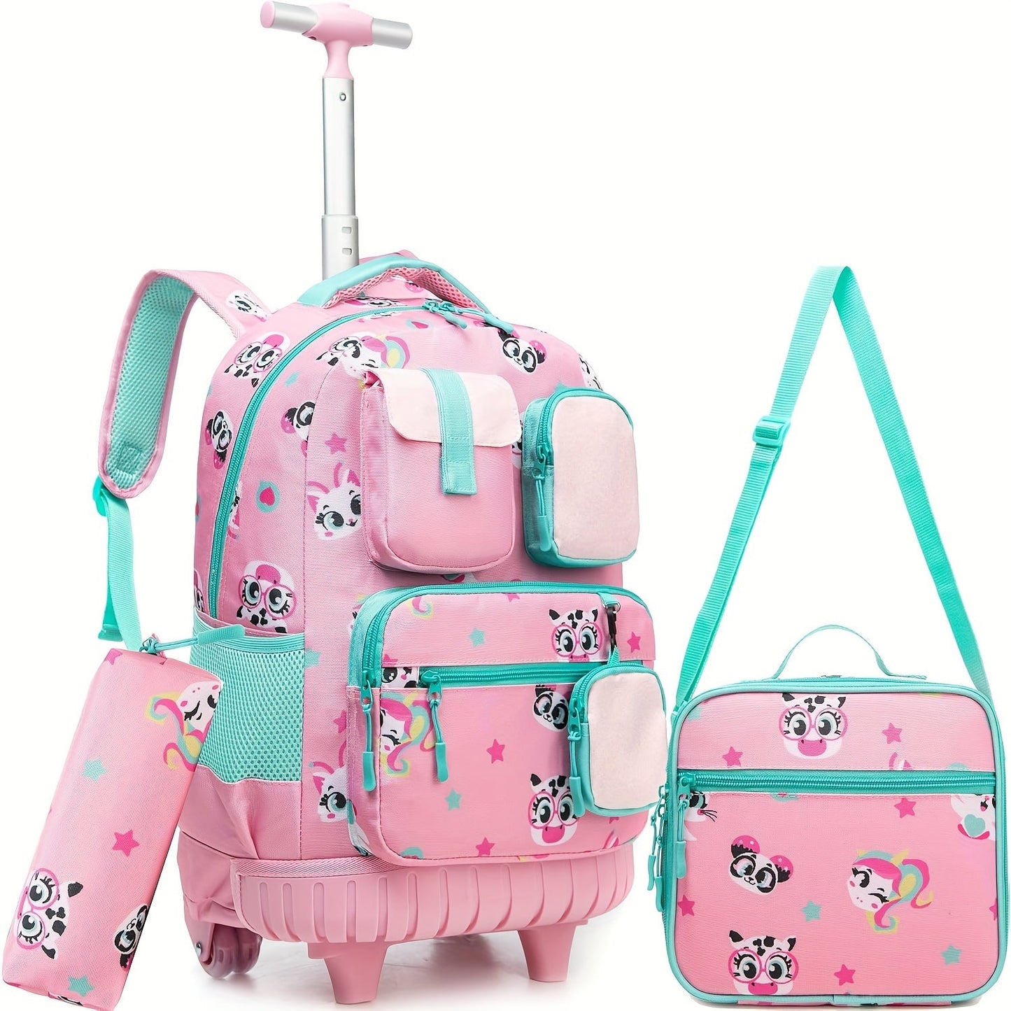 Rolling Backpack with Wheels for Girls - 3-in-1 Travel Suitcase & Handbag