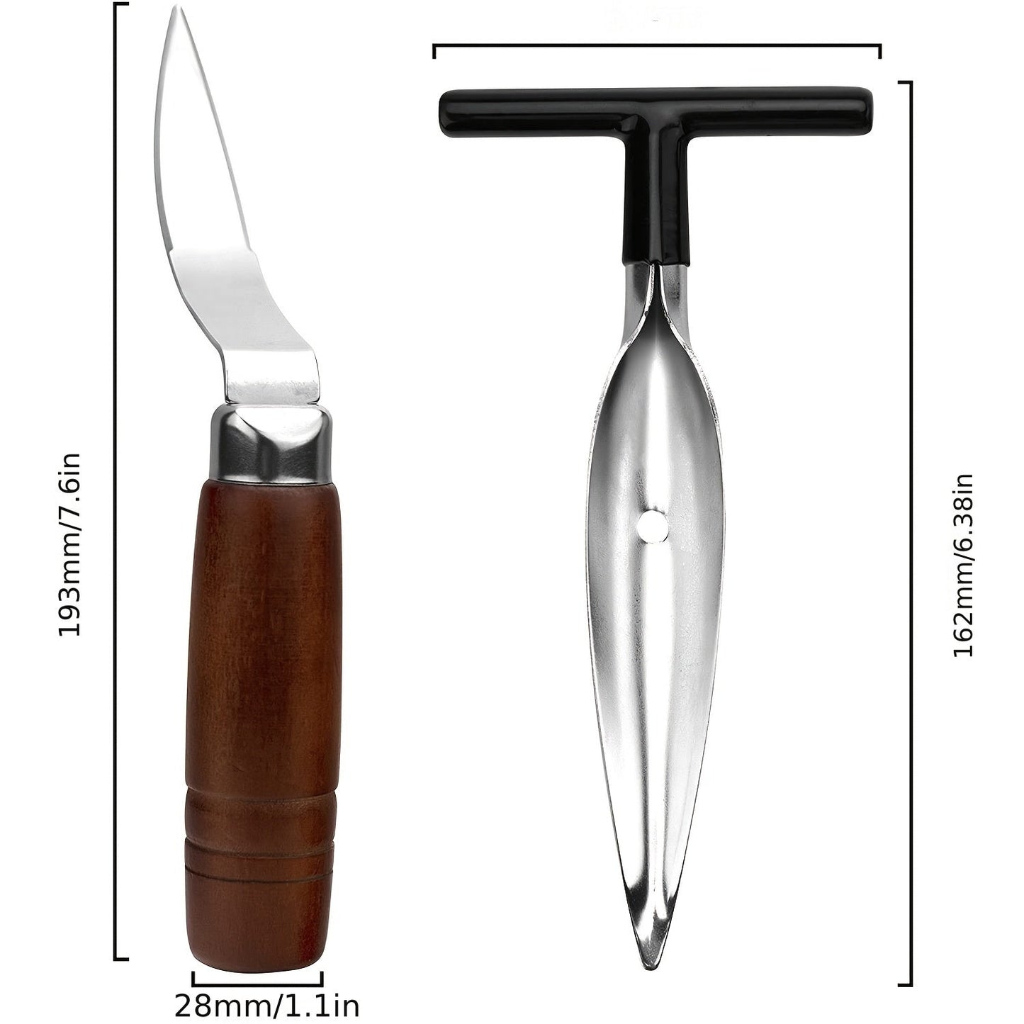 Coconut Opener Tool Set - Stainless Steel Coconut Scraper & Punch with Wooden Handle