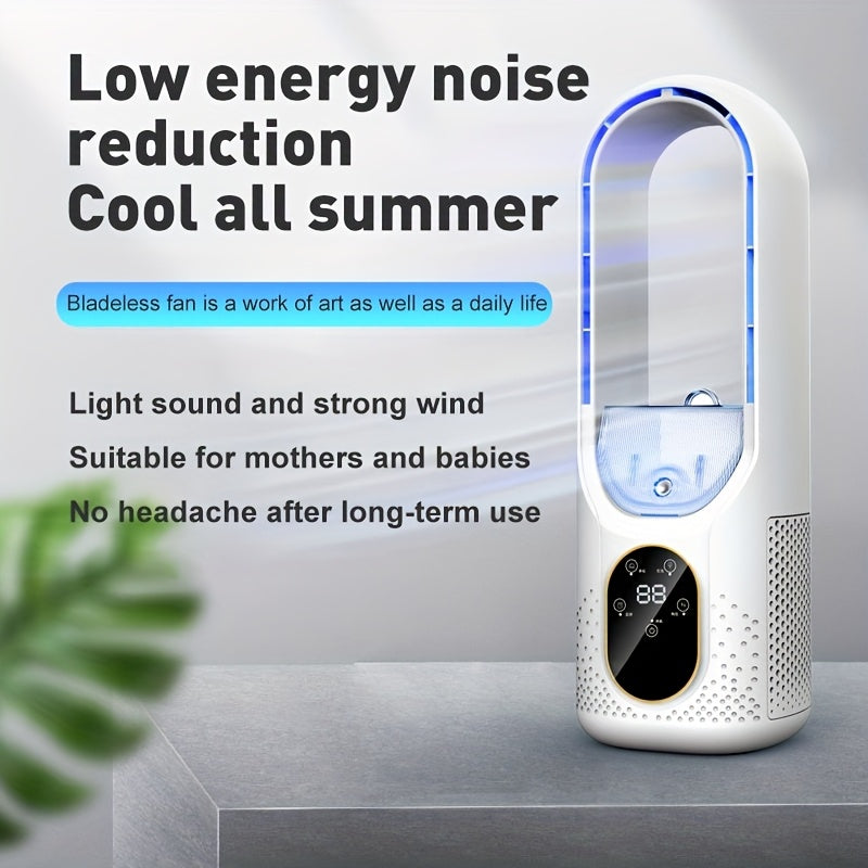 Portable Bladeless Fan with USB, 6 Speeds & LED Display - Quiet & Strong for Travel, Home & Outdoor