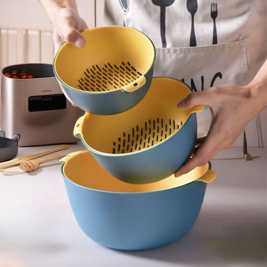 6pcs Double Drain Kitchen Strainer Set - Ideal for Fruits, Vegetables & Thawing