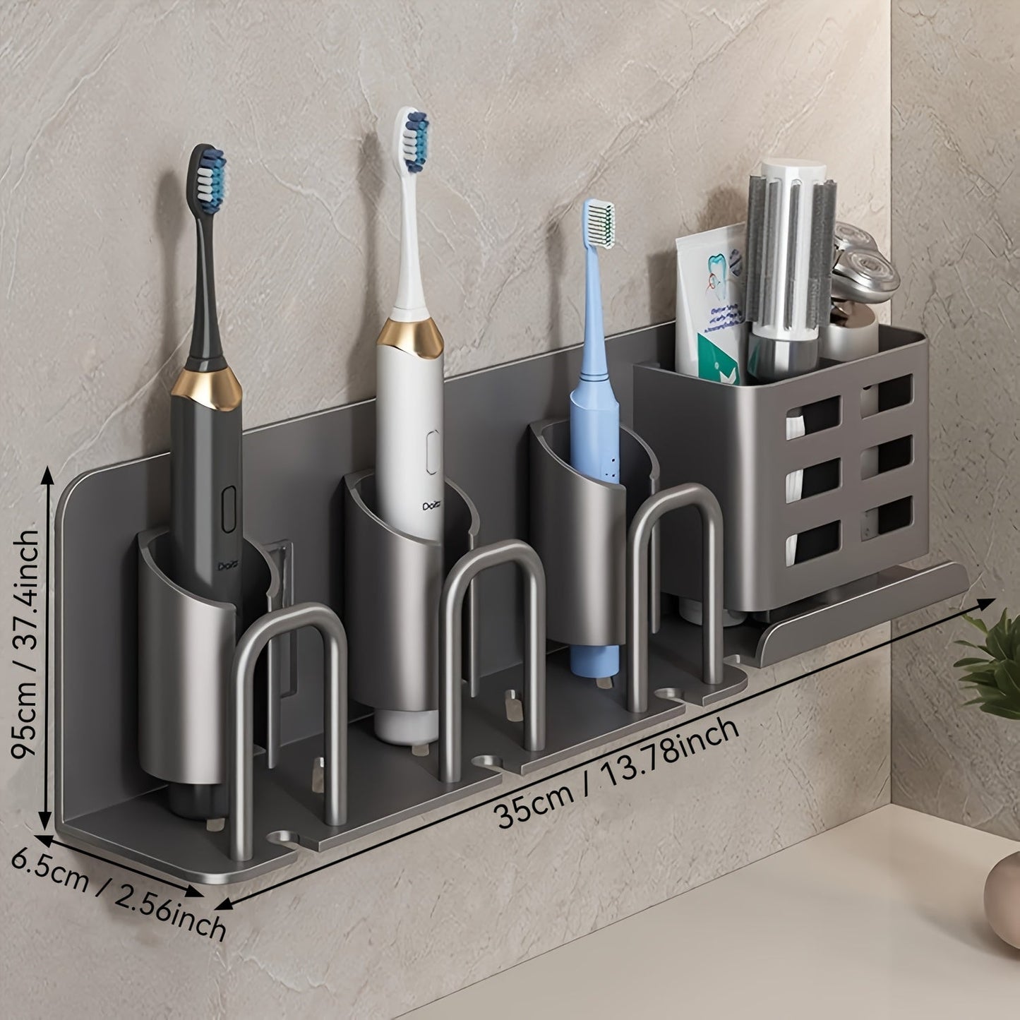 Wall Mountable Aluminum Electric Toothbrush & Razor Holder for Bathrooms - No Electricity Needed
