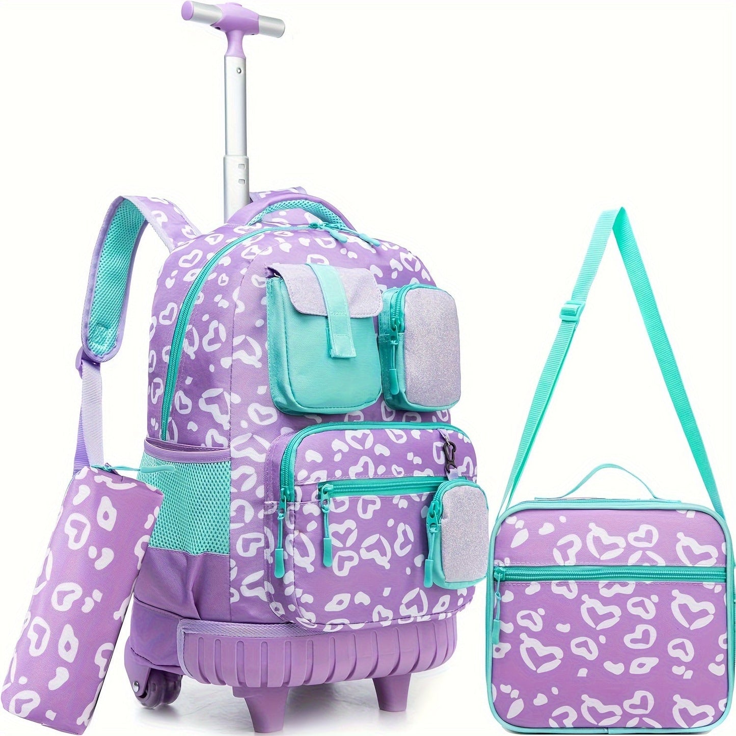 Rolling Backpack with Wheels for Girls - 3-in-1 Travel Suitcase & Handbag