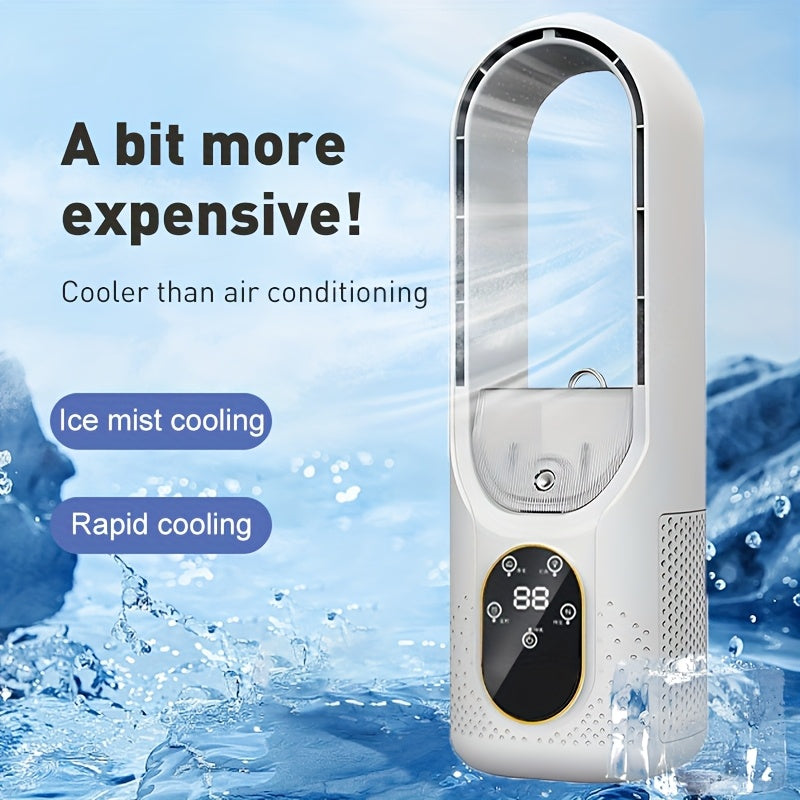 Portable Bladeless Fan with USB, 6 Speeds & LED Display - Quiet & Strong for Travel, Home & Outdoor