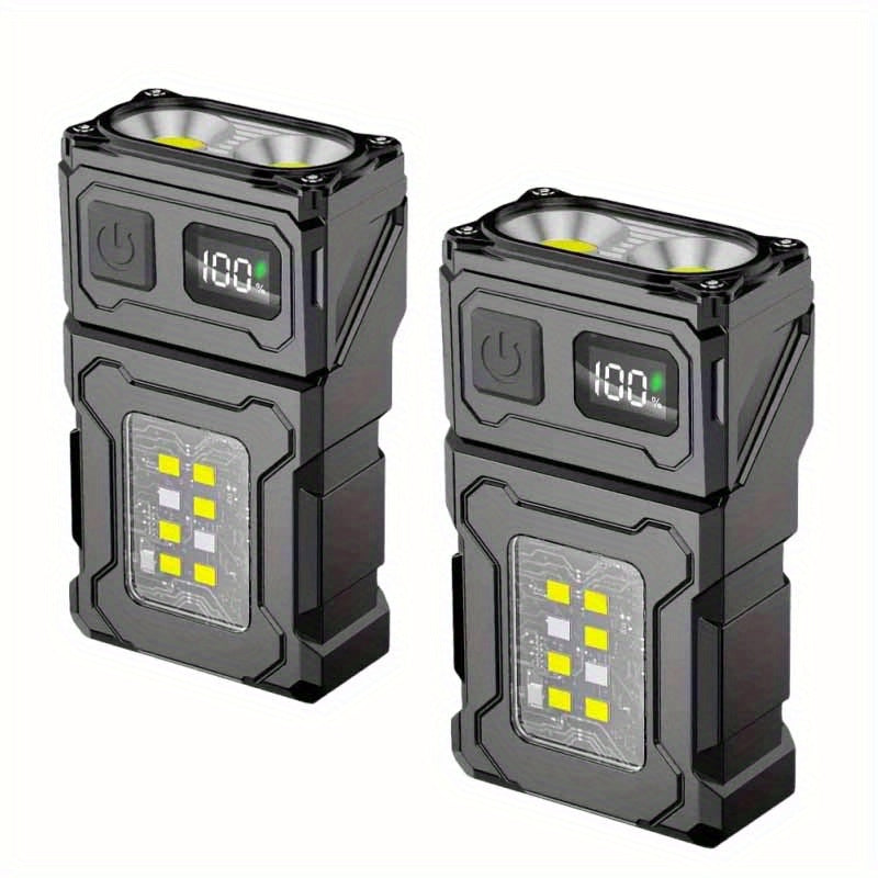 Ultra Bright Mini LED Flashlight - Rechargeable COB Work Light with Rotatable Head, Metal Clip & Magnet, 7 Modes
