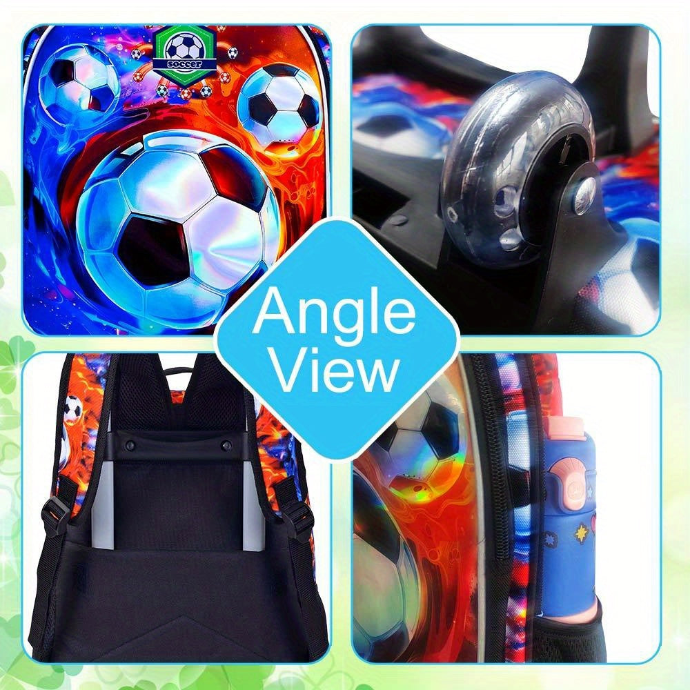 3pcs Rolling Backpack for Kids - Boys Wheeled School Bag with Lunch Bag