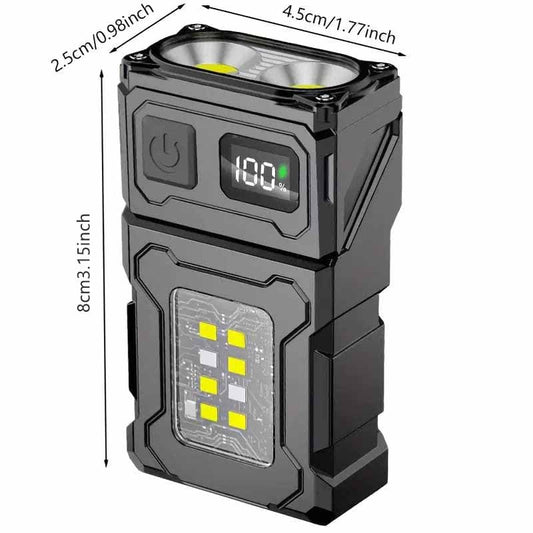 Ultra Bright Mini LED Flashlight - Rechargeable COB Work Light with Rotatable Head, Metal Clip & Magnet, 7 Modes