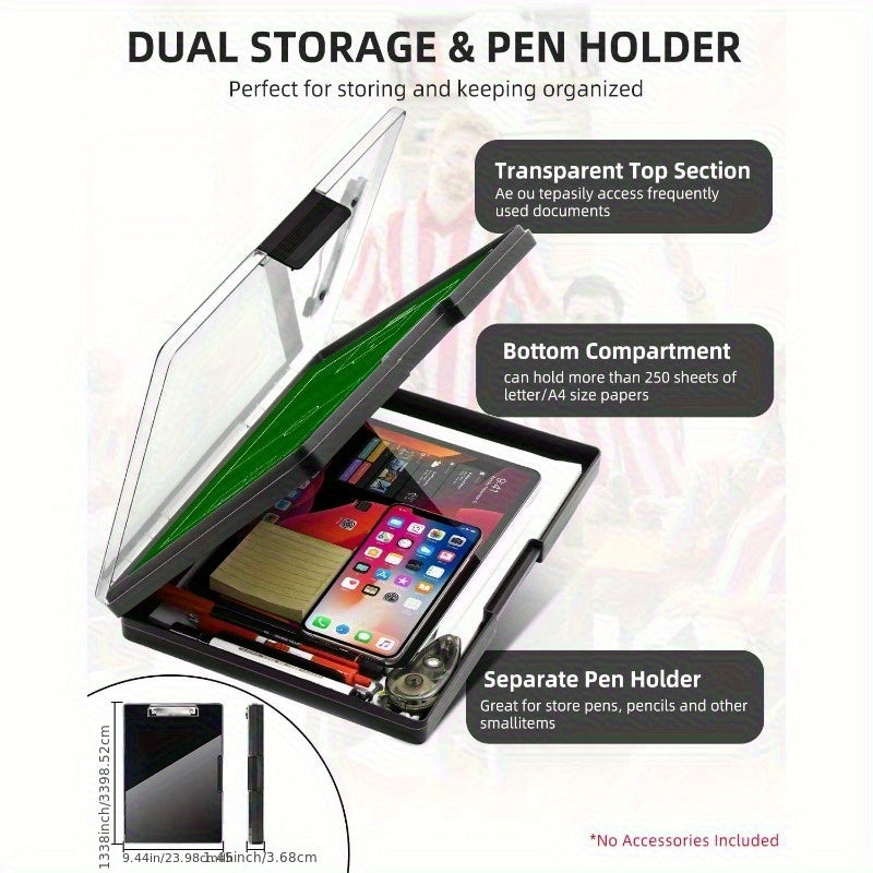 Heavy-Duty Plastic Coach Clipboard with Pen Holder & Dry Erase Surface - Large Capacity, Waterproof Design for Sports & Office