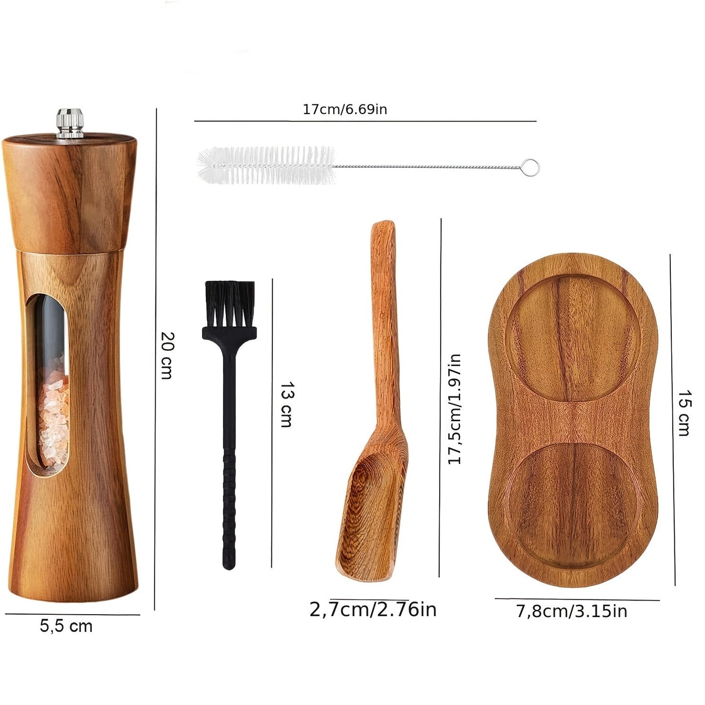 Faridabio Wooden Pepper Salt Mill Set - No Electricity Required - Housewarming Gift