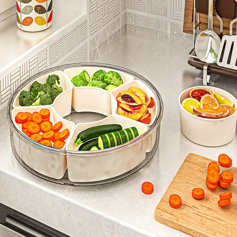 1pc Rotating Snack Tray with Lid | Round Plastic Food Storage Organizer | Ideal for Holidays & Parties