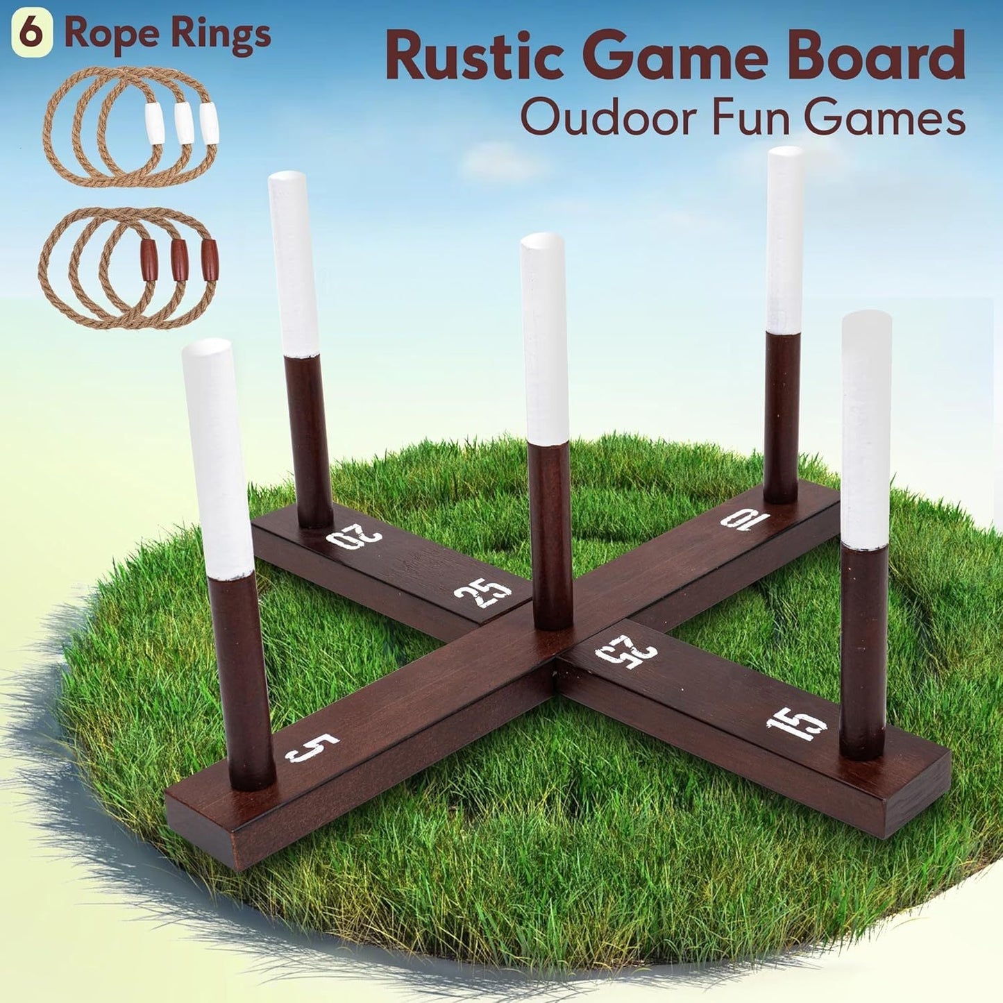Rustic Wood & Rope Ring Toss Game - Perfect for Adults & Family Gatherings