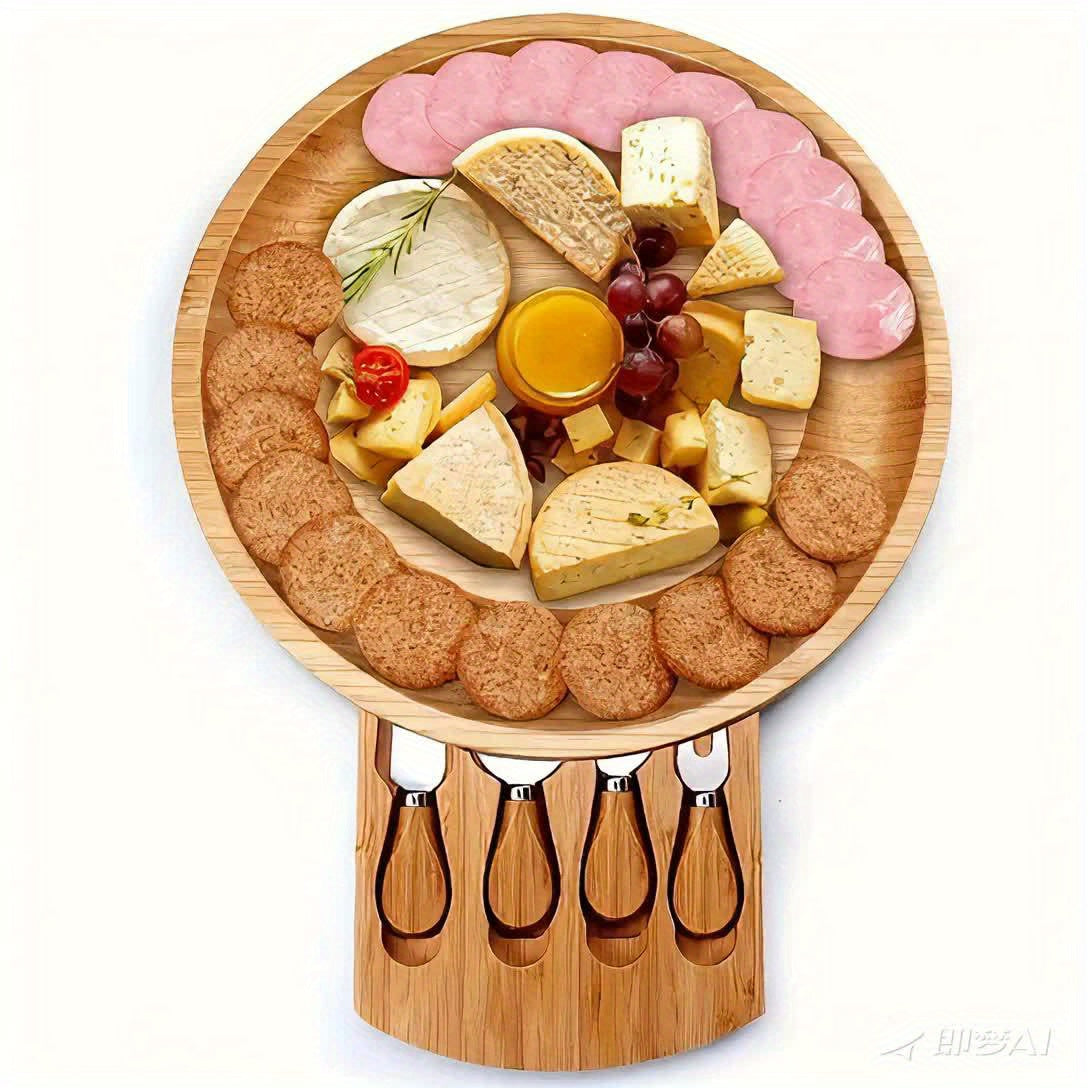 Premium Bamboo Cheese Board Set with Knives - Perfect for Holiday Entertaining and Gift-Giving