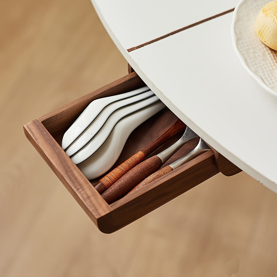 Walnut Bamboo Wood Under Desk Drawer Organizer - Self-Adhesive Slide-Out Pencil Holder