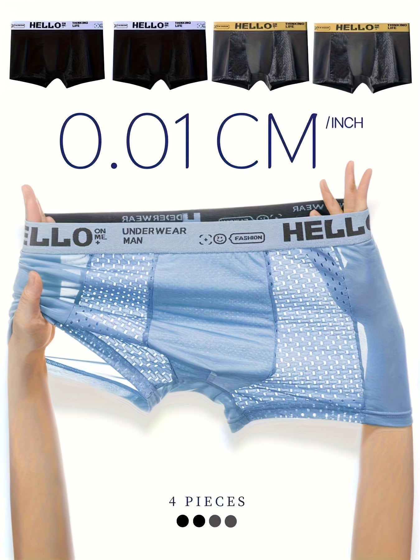 Men's Creative Ice Slippy Fiber Boxer Briefs 4-Pack - Breathable Mesh Fashion