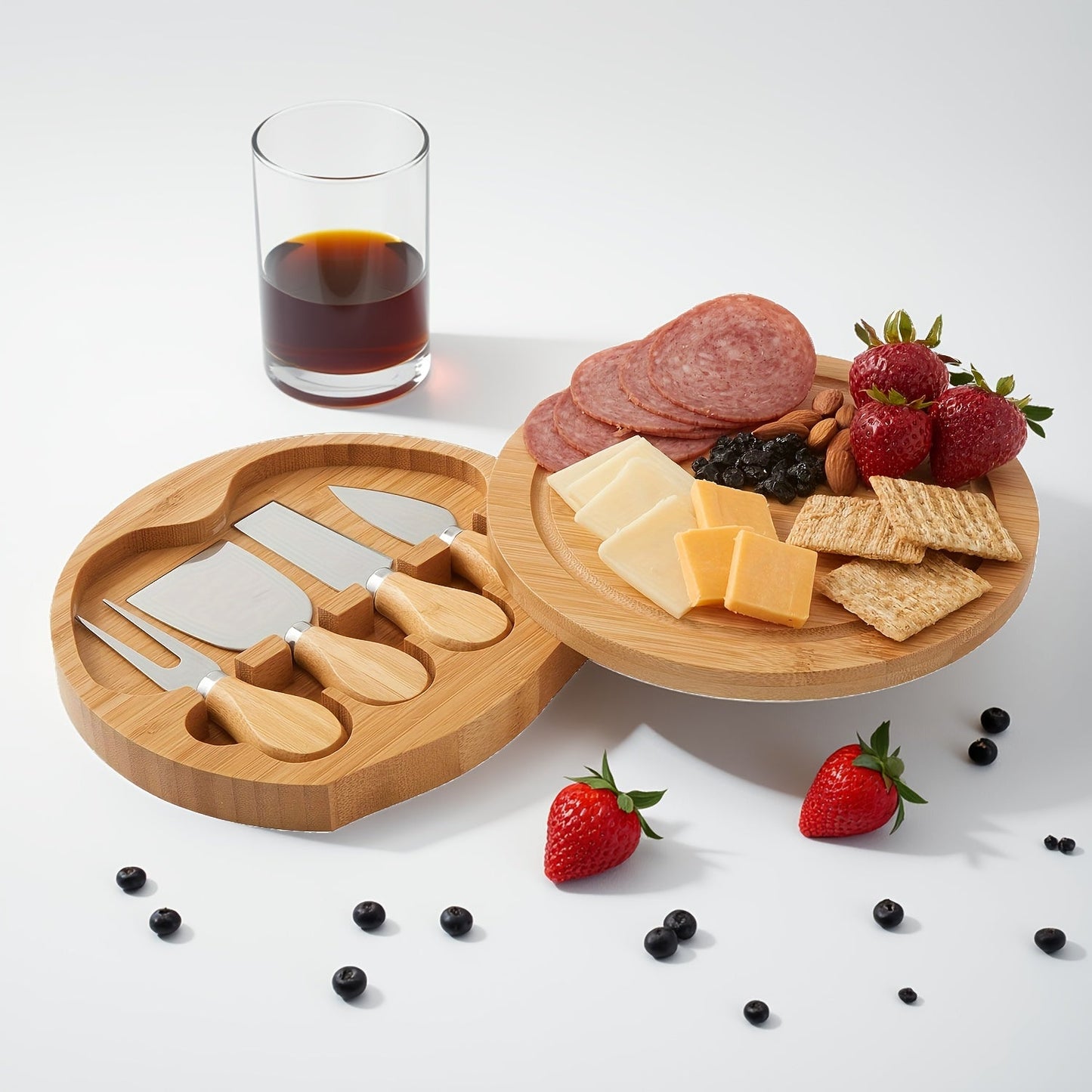 Premium Bamboo Cheese Board Set with Knives - Perfect for Holiday Entertaining and Gift-Giving