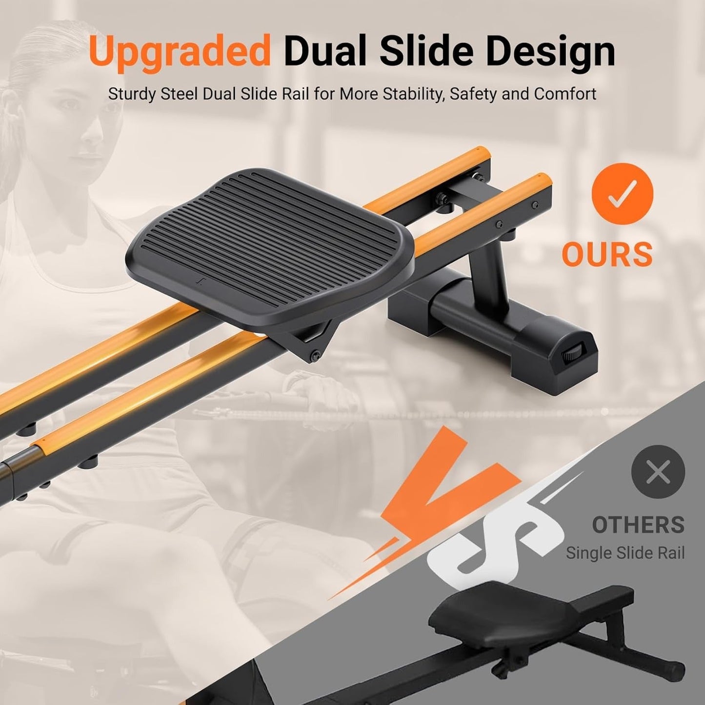 Premium Rowing Machine for Home - 16-Level Magnetic Resistance, Dual Slide Rail, 350 lbs Capacity