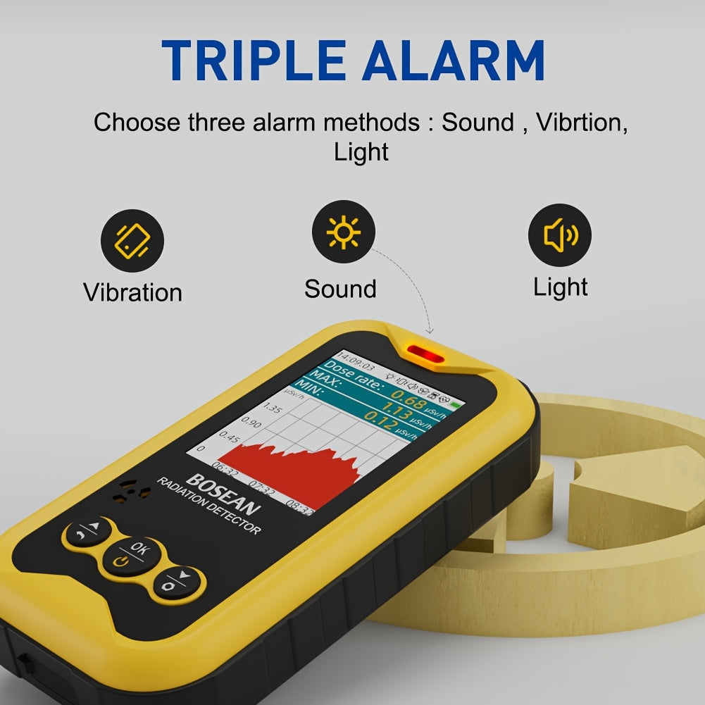 Portable Geiger Counter Nuclear Radiation Detector – LCD Backlight, Sound & Vibration Alarms, Battery/USB Powered, Environmental Safety