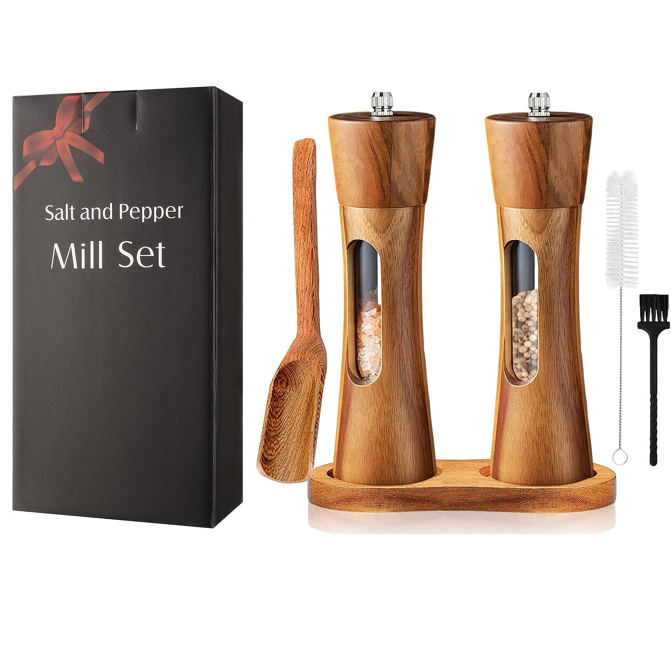 Faridabio Wooden Pepper Salt Mill Set - No Electricity Required - Housewarming Gift