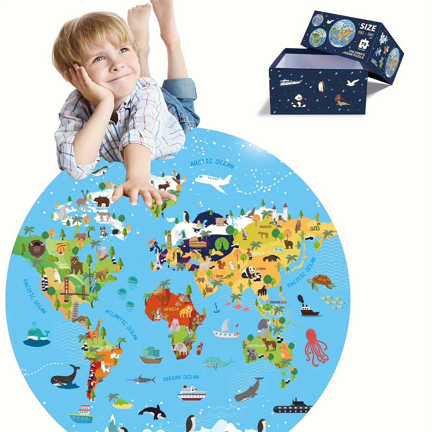 70pcs Animal Floor Puzzle – Educational Circular Design with Vibrant Patterns – Durable and Ideal for Early Learning & Family Interaction