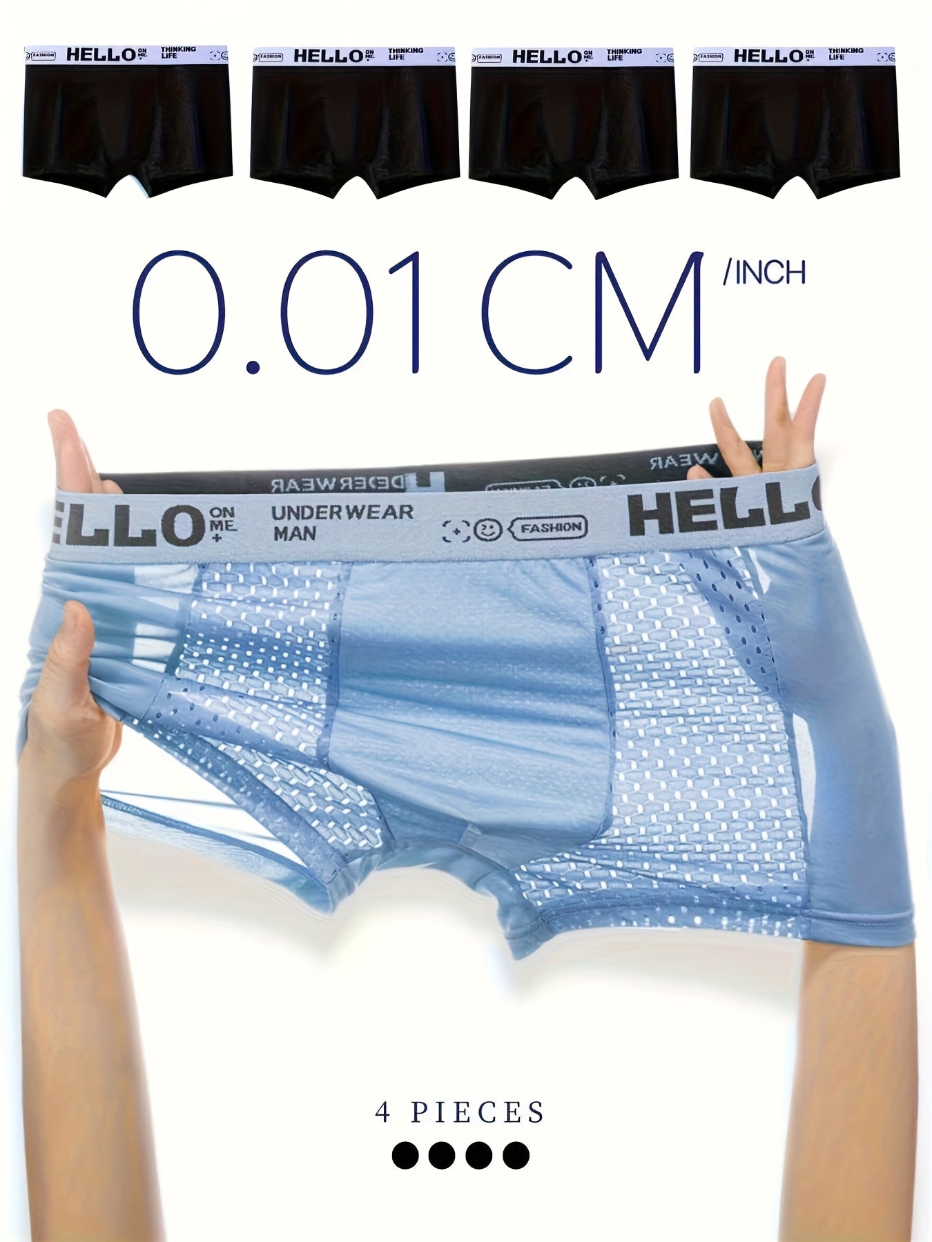 Men's Creative Ice Slippy Fiber Boxer Briefs 4-Pack - Breathable Mesh Fashion