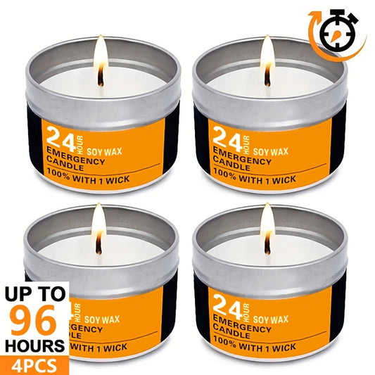 4pcs Smokeless Windproof Emergency Candles - 96 Hours Burn Time | Natural Soy Wax