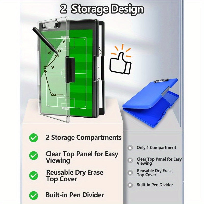 Heavy-Duty Plastic Coach Clipboard with Pen Holder & Dry Erase Surface - Large Capacity, Waterproof Design for Sports & Office