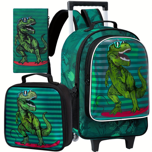 3pcs Rolling Backpack for Boys with Adjustable Straps and Roller Wheels