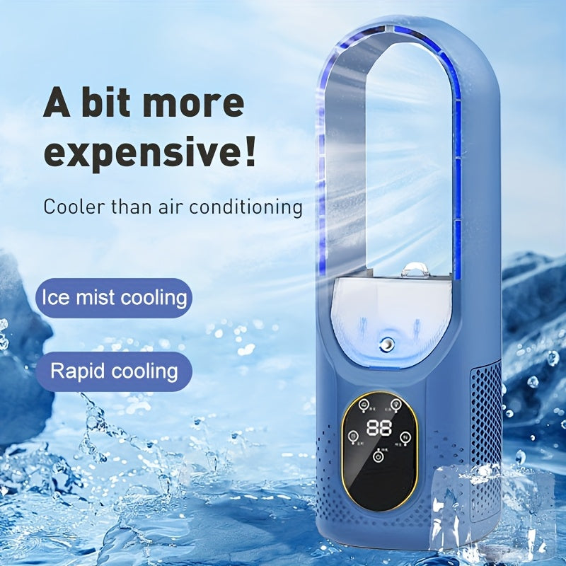Portable Bladeless Fan with USB, 6 Speeds & LED Display - Quiet & Strong for Travel, Home & Outdoor