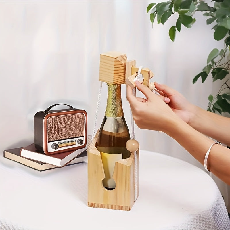 1pc Bottle Lock Puzzle Game for Adults – Decorative Wooden Lock & Key Design, Functional Drink Organizer, Perfect for Parties & Puzzle Enthusiasts