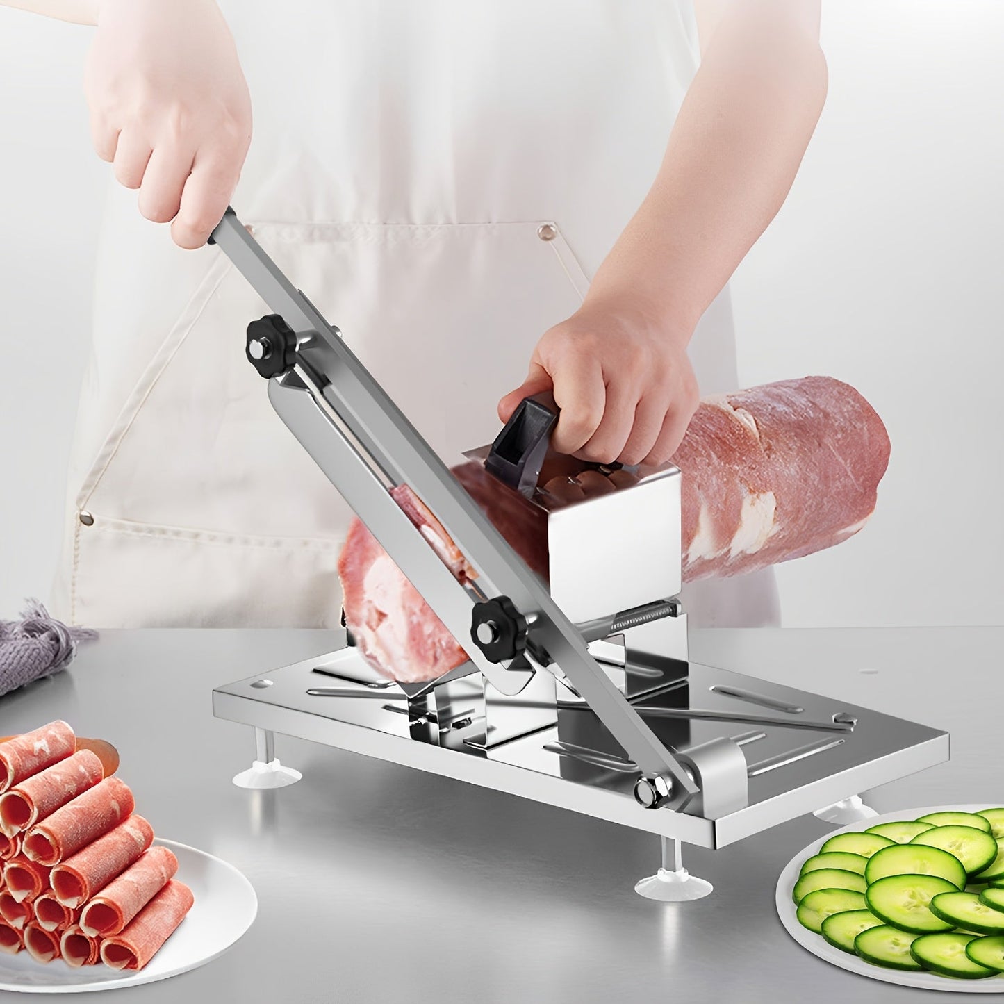 Heavy-Duty Manual Meat Slicer - Adjustable Thickness & Easy-Clean Design
