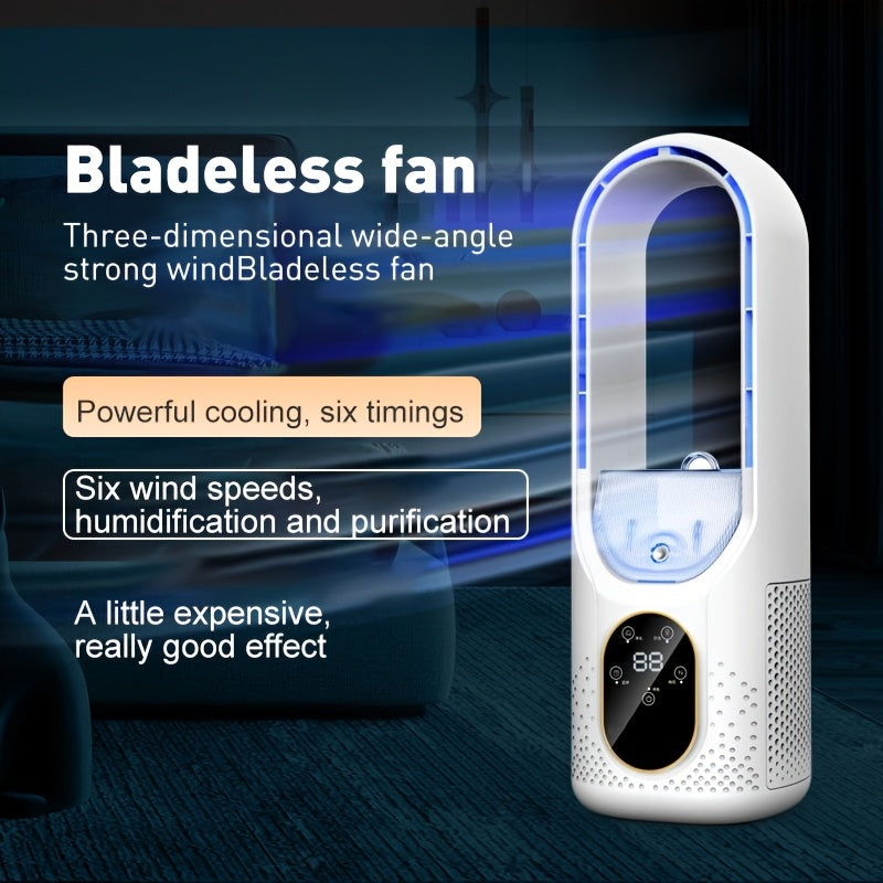 Portable Bladeless Fan with USB, 6 Speeds & LED Display - Quiet & Strong for Travel, Home & Outdoor