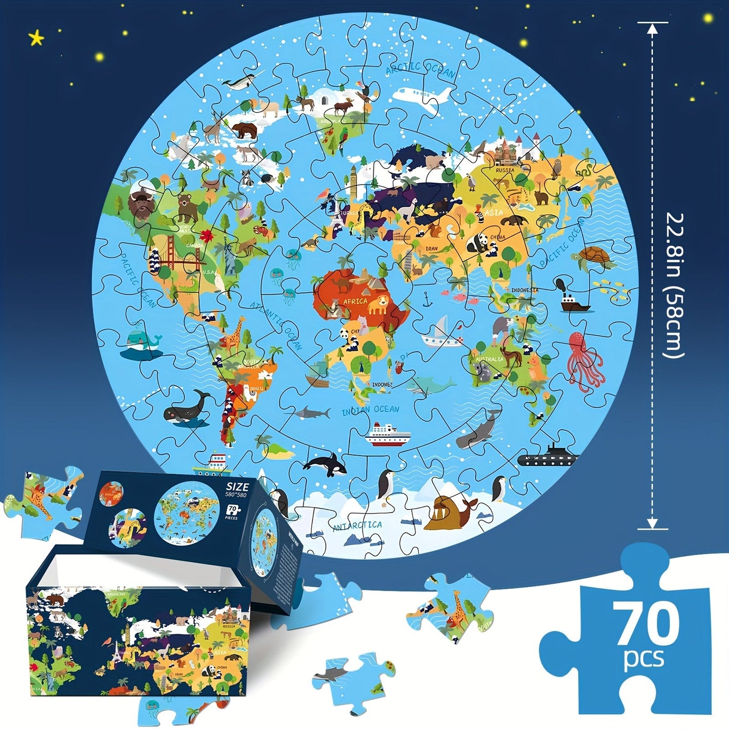 70pcs Animal Floor Puzzle – Educational Circular Design with Vibrant Patterns – Durable and Ideal for Early Learning & Family Interaction