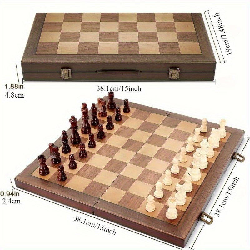 Portable Magnetic Wooden Chess Set - 15 Inch Foldable Board