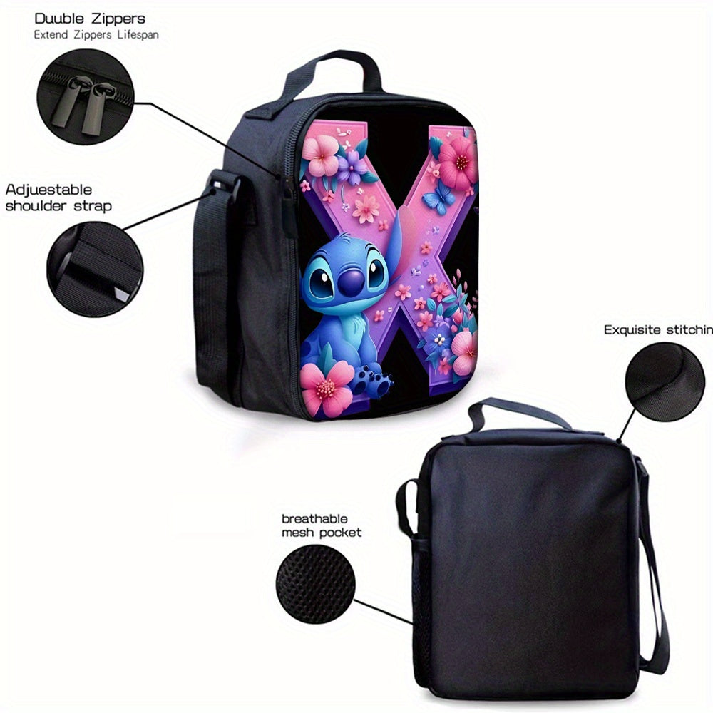 Lilo & Stitch Alphabet Backpack Set - Purple Floral Theme | A-Z Letters | Fashionable & Functional for Travel & Daily Use