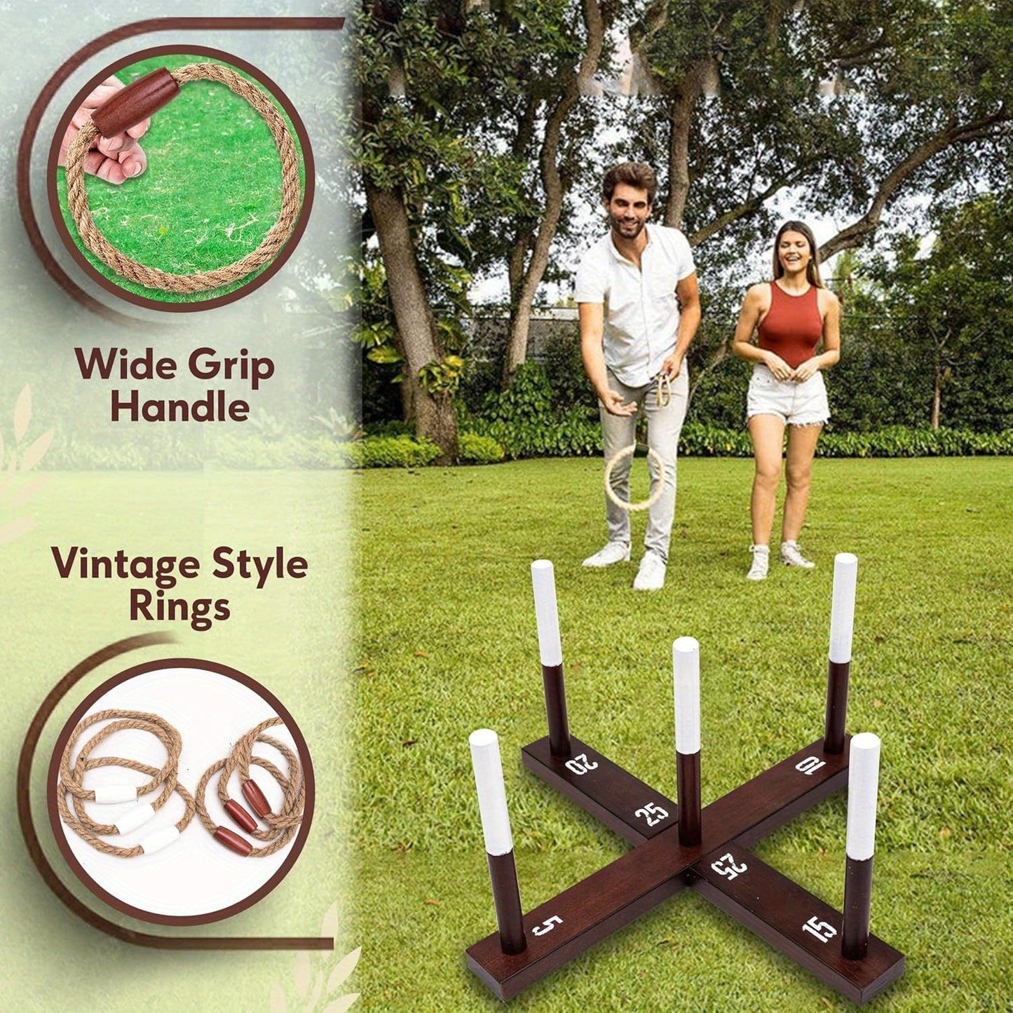 Rustic Wood & Rope Ring Toss Game - Perfect for Adults & Family Gatherings