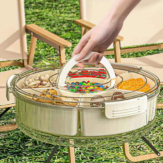 1pc Rotating Snack Tray with Lid | Round Plastic Food Storage Organizer | Ideal for Holidays & Parties