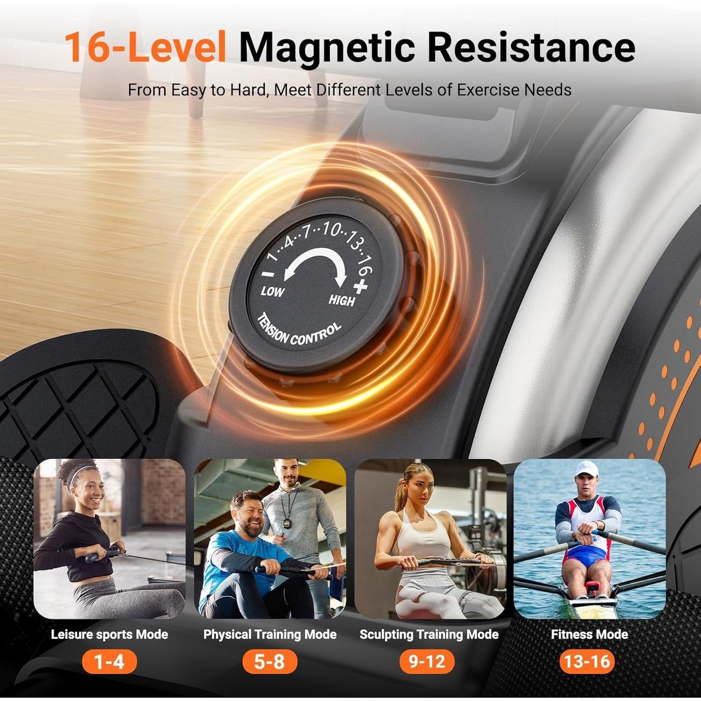 Premium Rowing Machine for Home - 16-Level Magnetic Resistance, Dual Slide Rail, 350 lbs Capacity
