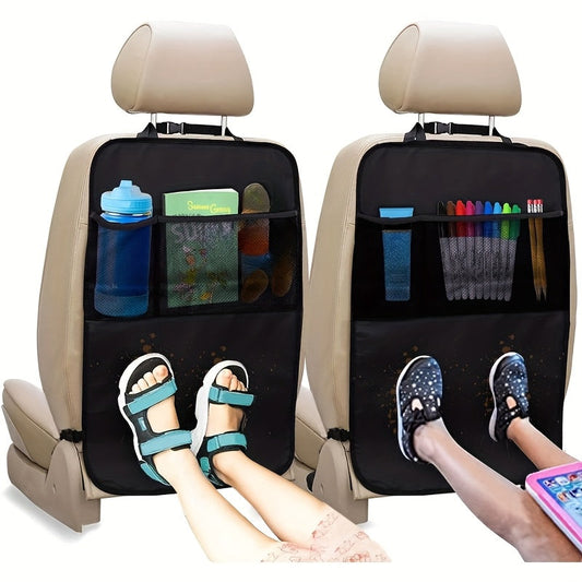 Black Car Seat Back Protector with Child Kick Guard and Storage
