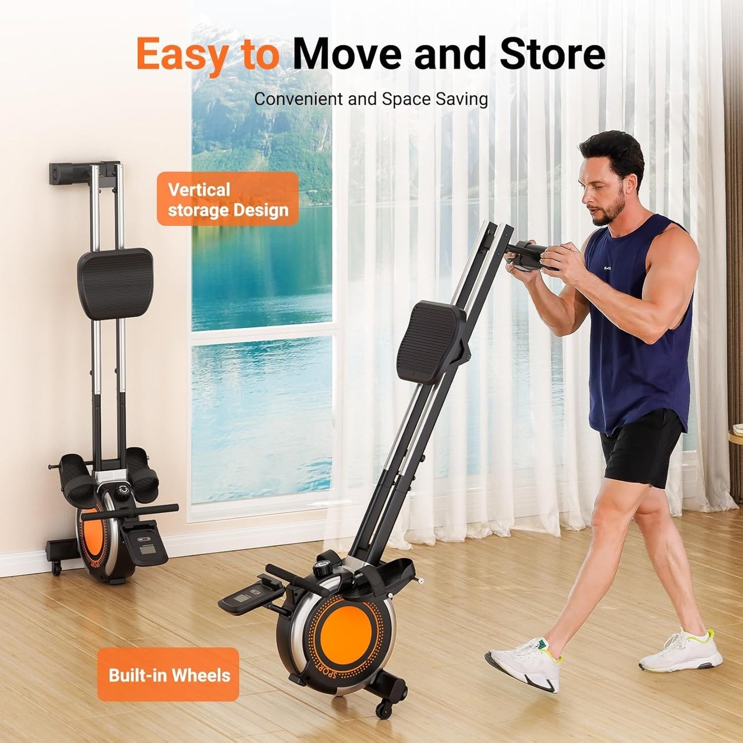 Premium Rowing Machine for Home - 16-Level Magnetic Resistance, Dual Slide Rail, 350 lbs Capacity
