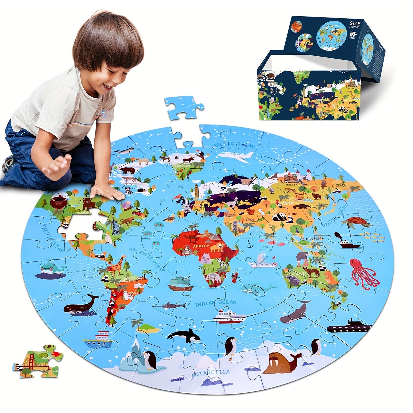 70pcs Animal Floor Puzzle – Educational Circular Design with Vibrant Patterns – Durable and Ideal for Early Learning & Family Interaction