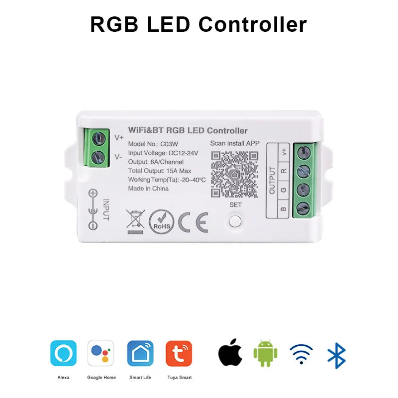 Tuya WiFi LED Controller Alexa Google Home Voice Control RGB RGBW CCT LED Strip Smart Controller APP BT RF Remote 2.4G DC12V-24V