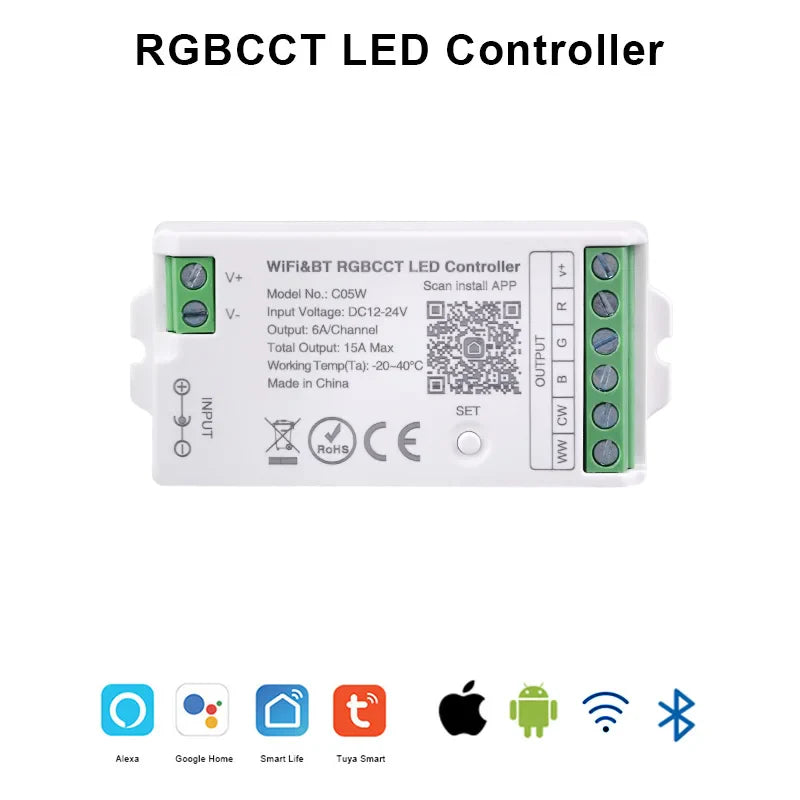 Tuya WiFi LED Controller Alexa Google Home Voice Control RGB RGBW CCT LED Strip Smart Controller APP BT RF Remote 2.4G DC12V-24V