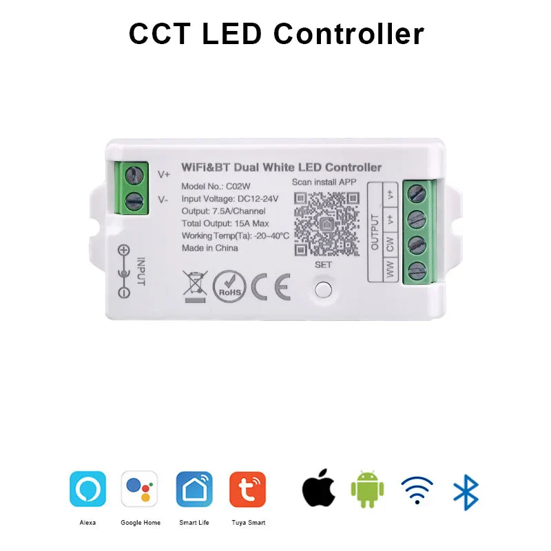 Tuya WiFi LED Controller Alexa Google Home Voice Control RGB RGBW CCT LED Strip Smart Controller APP BT RF Remote 2.4G DC12V-24V