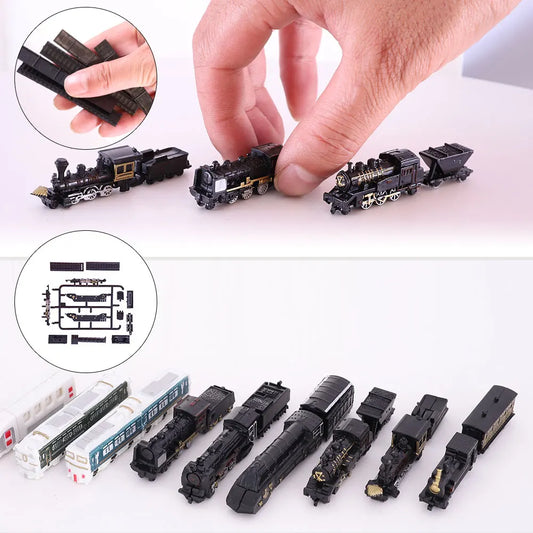 9pcs Mini Train Model Set - High-Speed Rail Steam Locomotive Collection