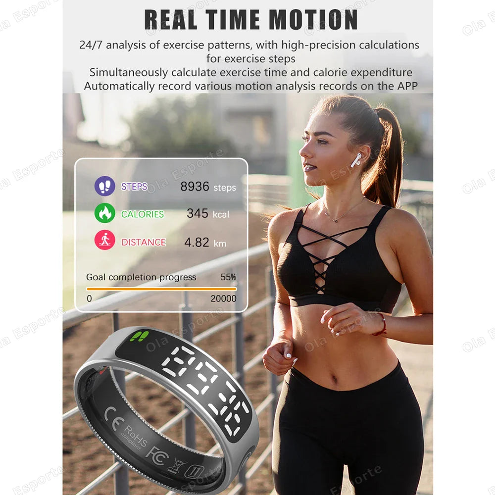 Smart Ring with Display, Health Monitor & Waterproof Features for Xiaomi & Samsung