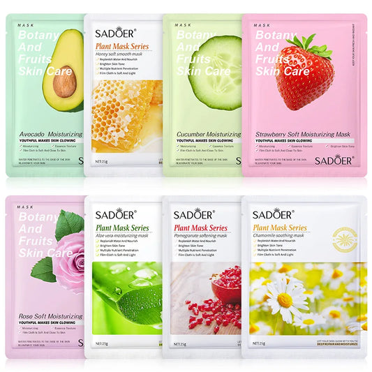 8pcs Natural Plant Face Mask - Moisturizing & Firming Korean Skincare