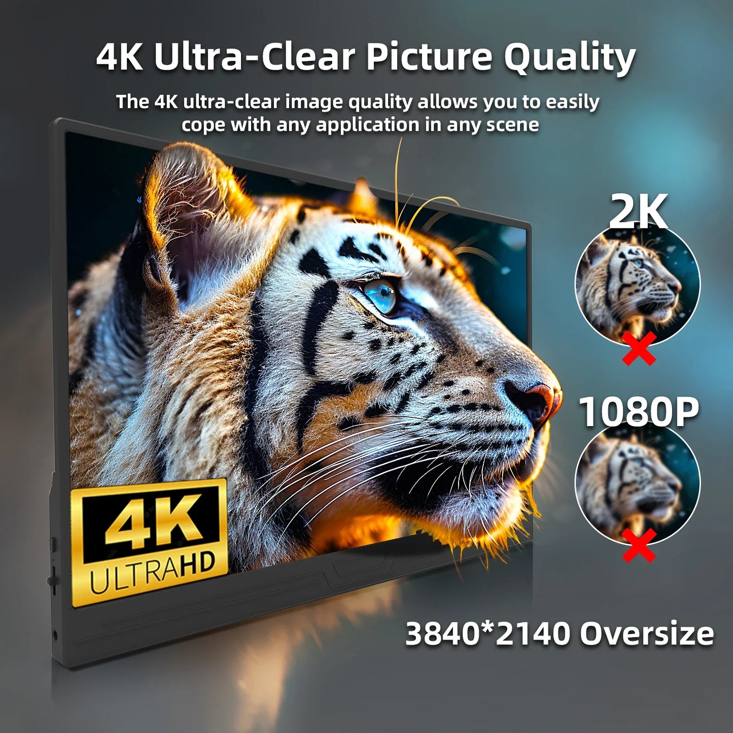 ZSUS 13-inch 4K Portable Monitor - 3840x2160 UHD Display, 60Hz Refresh Rate, HDR10, Built-in Speakers, Mini HDMI & Type-C, Compatible with Laptop/PC/Console
