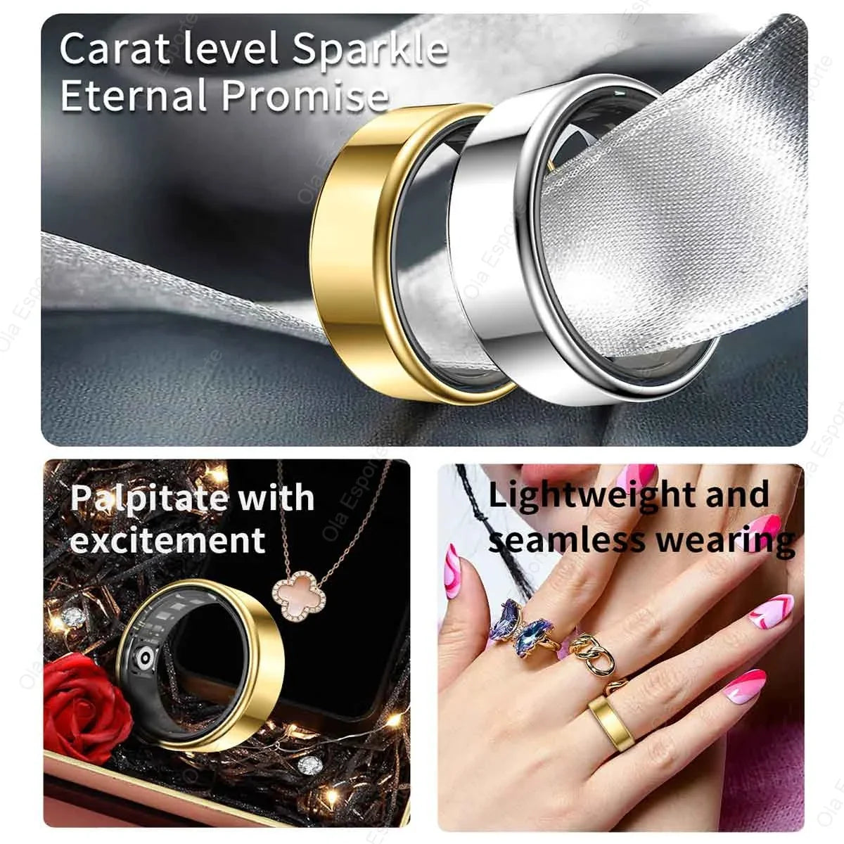 Smart Ring with Heart Rate, Sleep Monitoring & Multiple Sports Modes - Waterproof Fitness Ring