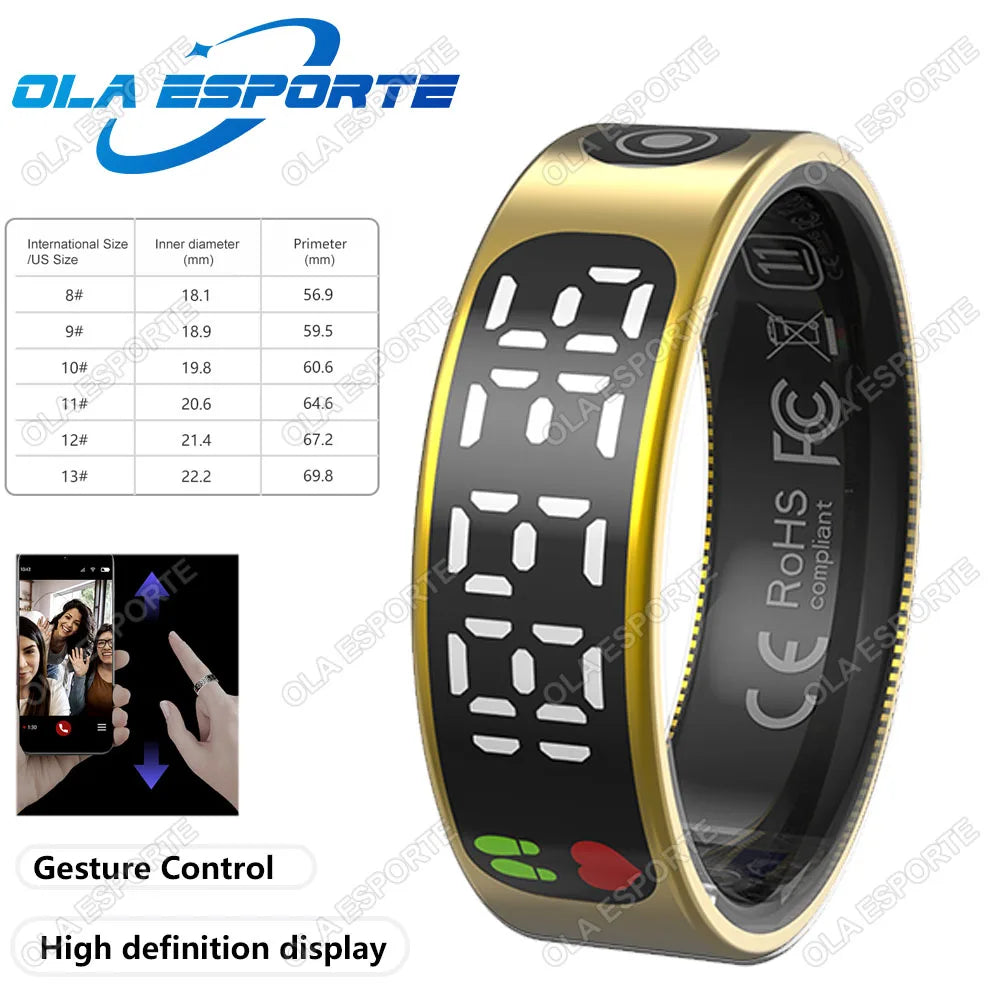 Smart Ring with Display, Health Monitor & Waterproof Features for Xiaomi & Samsung